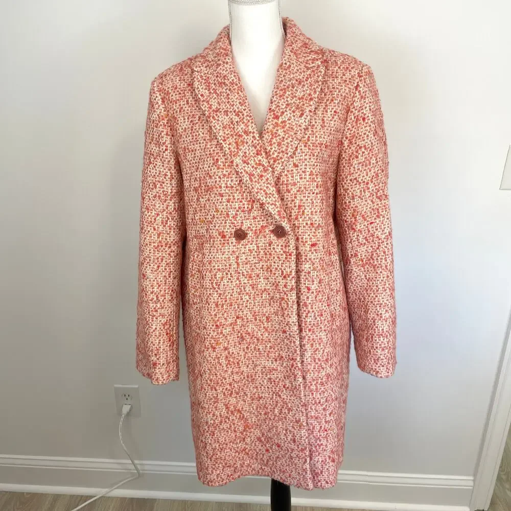 J. Crew Nalya Daphne Italian Tweed Topcoat In Faded Guava Multi Size 14 New - Picture 5 of 16
